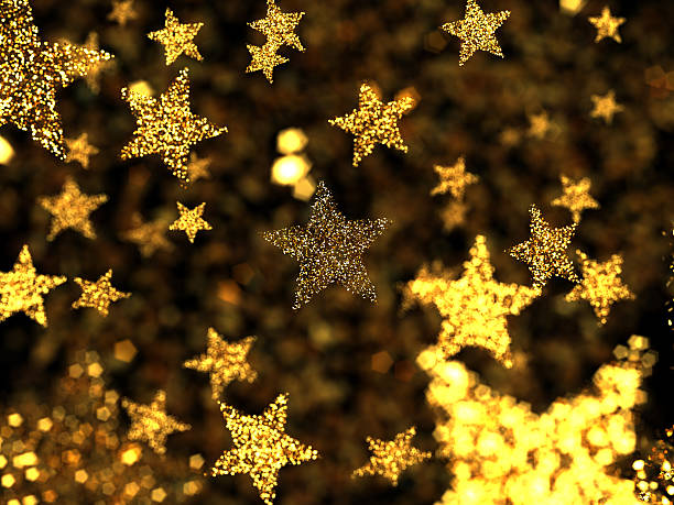 silver stars on golden glittering background
