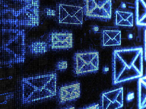Black and blue digital board with e-mail icons background
