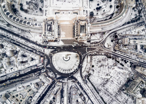 istock Aerial view of Paris covered in snow 928850546
