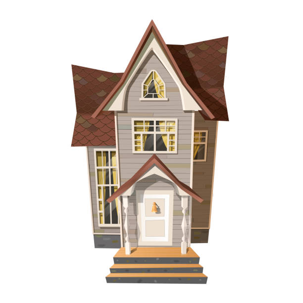 ilustrações de stock, clip art, desenhos animados e ícones de picture of old mansion on white. vector illustration of old victorian style house isolated on white. - house cottage mansion colonial style