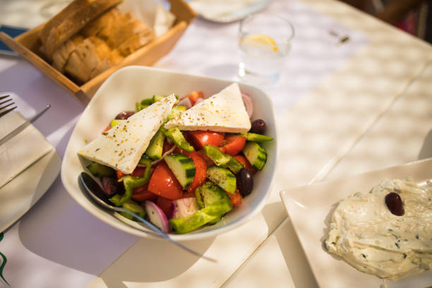 salade grecque - greek culture salad olive feta cheese photos et images de collection