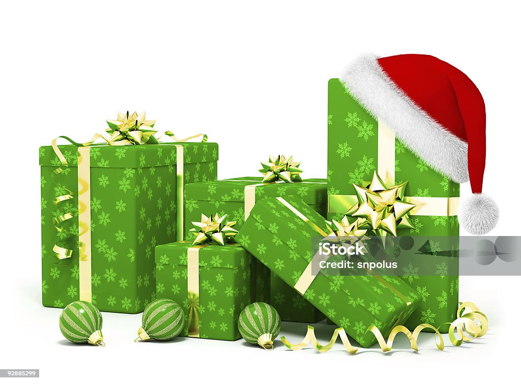christmas gifts and santa hat  Box - Container Stock Photo