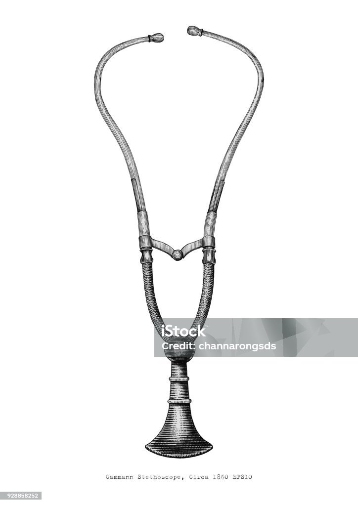 Vintage stethoscope hand drawing engraving style on white background Healthcare And Medicine stock vector