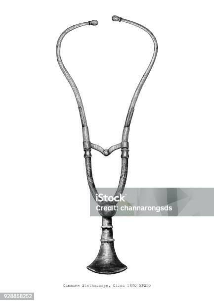 Vintage Stethoscope Hand Drawing Engraving Style On White Background Stock Illustration - Download Image Now
