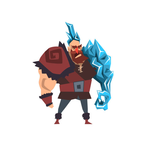 istock Ice frost powerful man, fantasy magical creature character vector Illustration on a white background 928858322