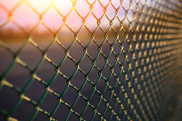 istock fence with metal grid in perspective 928863494