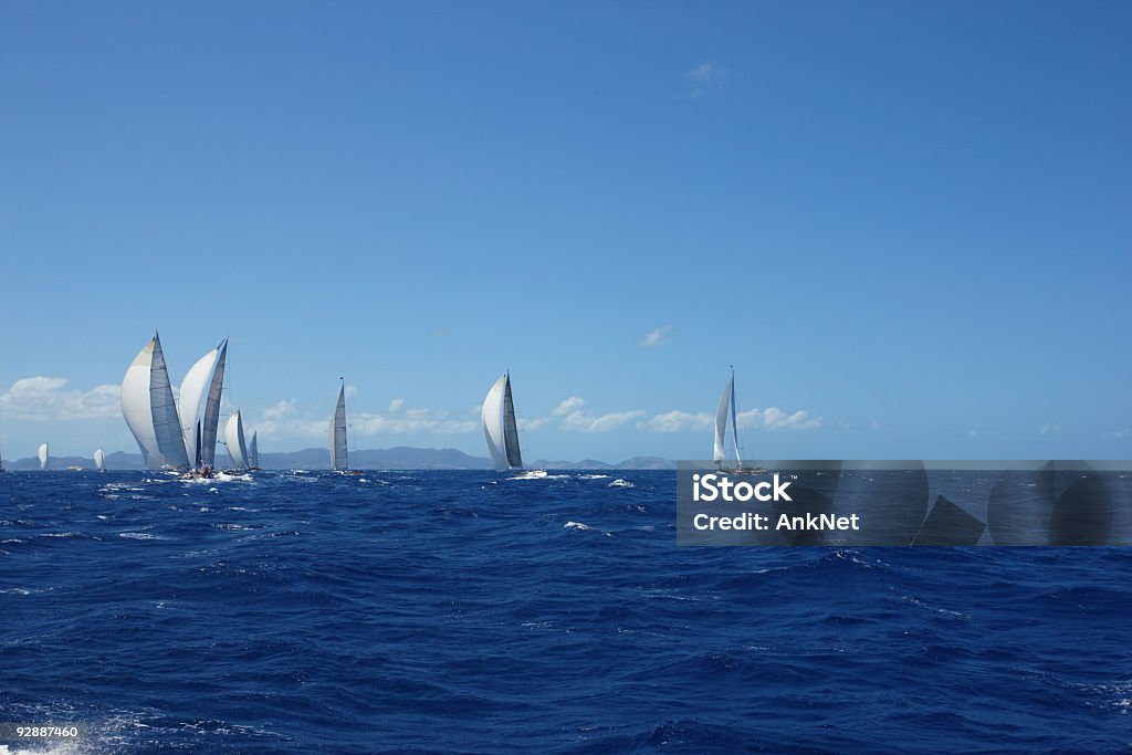 Kites are up. Sailing with spinnakers.  Sailboat Stock Photo