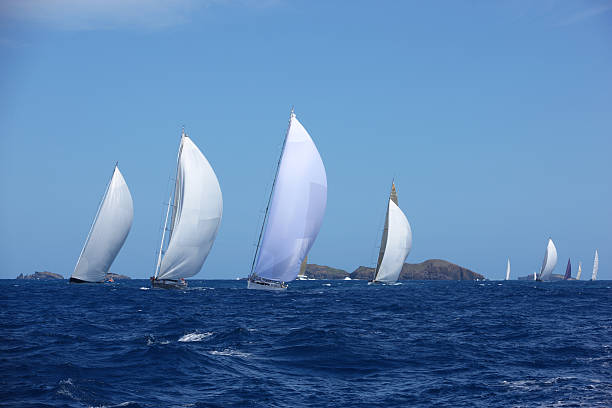 istock Downwind sailing with spinnakers in blue ocean. 92887483