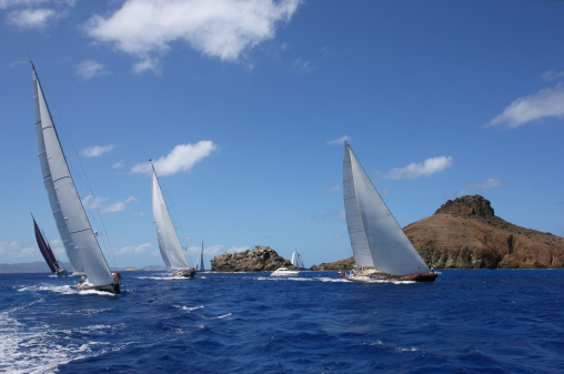 Beautiful sailboats in blue waters of Carribean. Magnificent day at St.Barths.  More Sailing images: