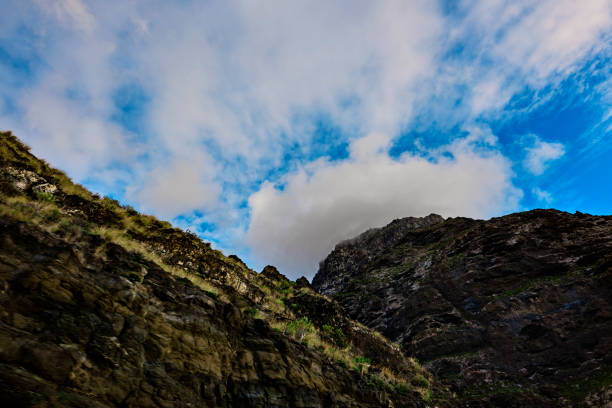 horizontal nature background in spring day on top of volcanic mountains.