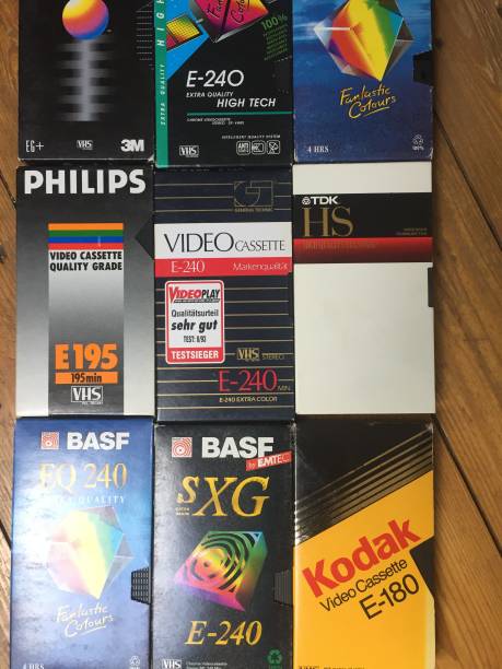 vhs video cassettes, many brands are recognizable - eastman kodak company fotos imagens e fotografias de stock