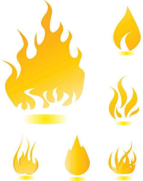 ilustraciones, imágenes clip art, dibujos animados e iconos de stock de conjunto de iconos de incendios - fire large illustration and painting yellow