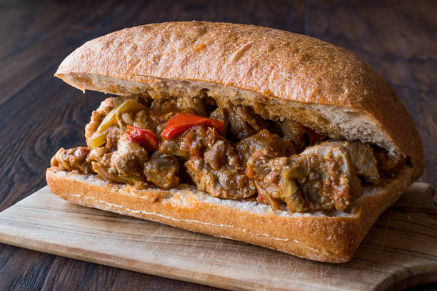istock Saute Turkey Meat Sandwich with Ciabatta Bread. 928889406