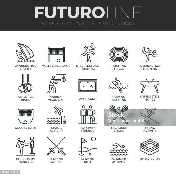Sports Activity Futuro Line Icons Set Stock Illustration - Download Image Now - Icon Symbol, Rowing, Agricultural Field
