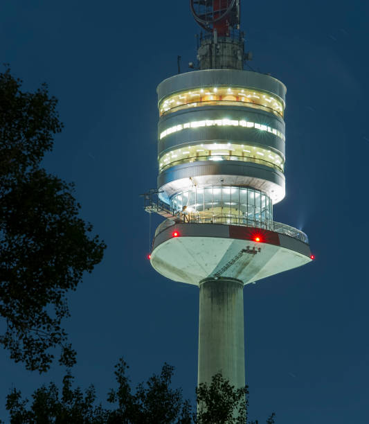 the Danube Tower in Vienna city, Austria. Night scene