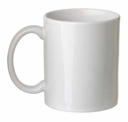 Plain white coffee mug isolated on white background