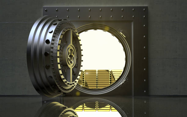 bank Vault with gold bars inside 3D rendering of a bank Vault with gold bars inside safes and vaults stock pictures, royalty-free photos & images