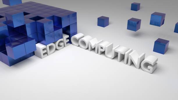 istock Blue metallic cubes on white with the integrated words edge conputing 928913306
