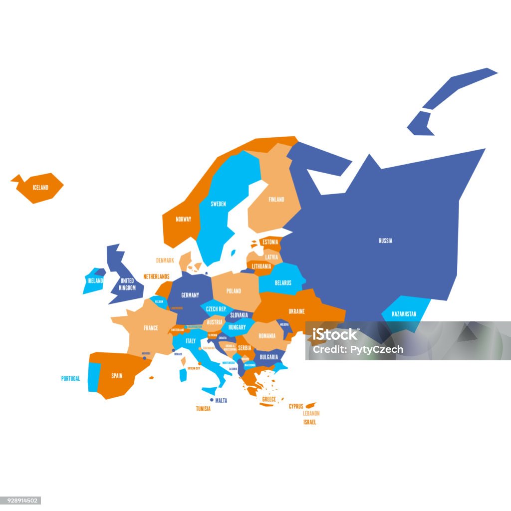 Infographical très simplifié la carte politique de l’Europe. Illustration vectorielle géométrique simple - clipart vectoriel de Europe libre de droits
