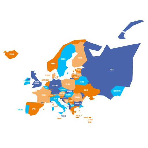 illustrazioni stock, clip art, cartoni animati e icone di tendenza di mappa politica infografica molto semplificata dell'europa. semplice illustrazione vettoriale geometrica - europa continente