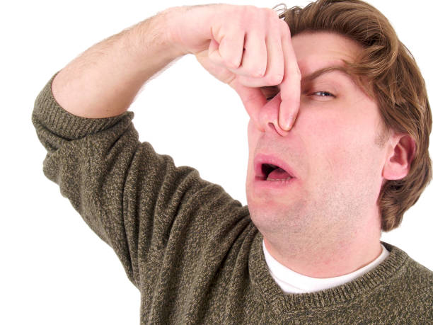 Something Stinks a man holding his nose isolated on white. holding nose stock pictures, royalty-free photos & images