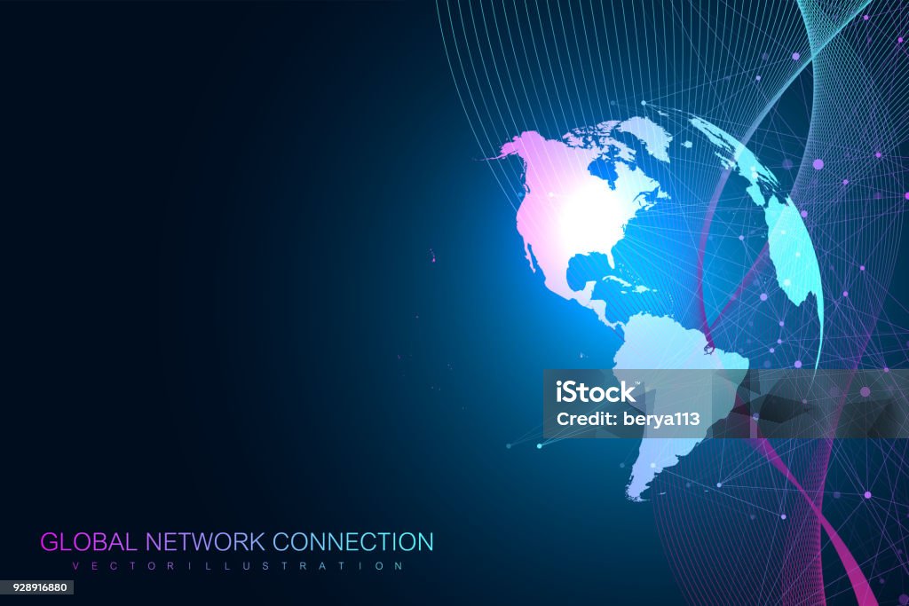 Big Data Visualization With A World Globe Abstract Vector Background ...