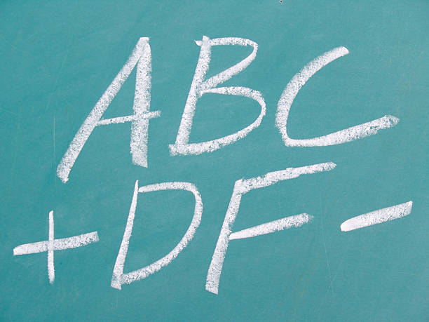 Pick a Grade Chalkboard with all possible combinations of school grades with plus and minus included. report card letter f test results education stock pictures, royalty-free photos & images