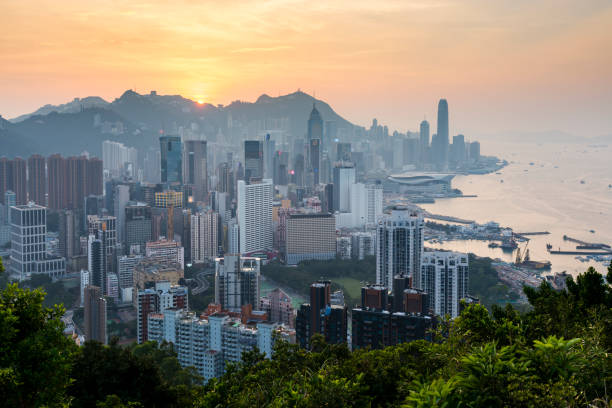 Hong Kong 6 A view of Hong Kong, captured around sunset from the summit of Braemar Hill. central plaza hong kong stock pictures, royalty-free photos & images