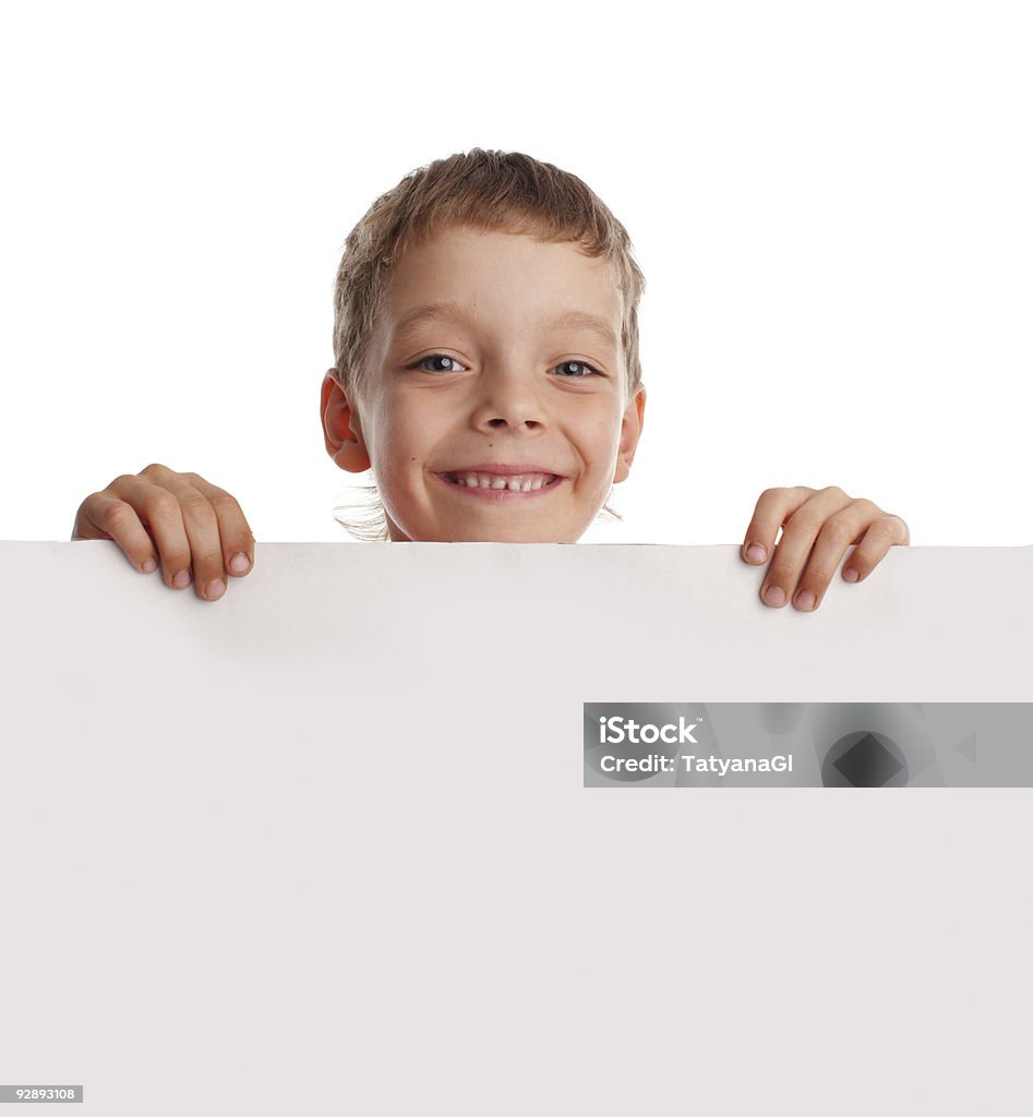 Menino feliz com o vazio em branco - Foto de stock de 6-7 Anos royalty-free