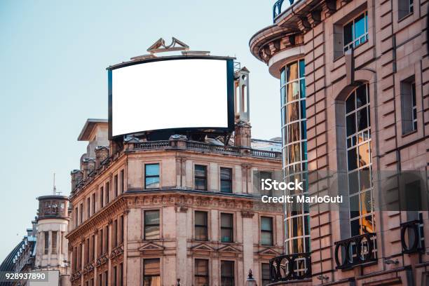 Advertisement Panel On Top Of Building Stock Photo - Download Image Now - Billboard, London - England, Street