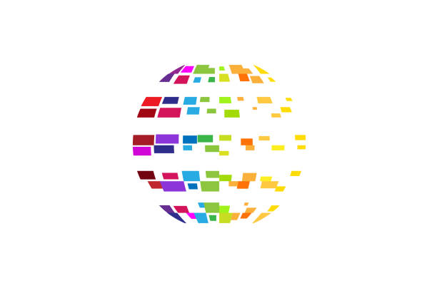 ilustrações, clipart, desenhos animados e ícones de ícone de círculo colorido planeta pixel digital, - globe earth speed world map