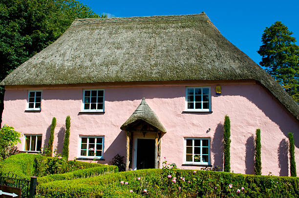 Pink Chocolate Box Cottage  torquay uk stock pictures, royalty-free photos & images