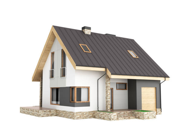 istock Illustration of a modern house with a garage without shadow isolated on white background 3d render 928954634
