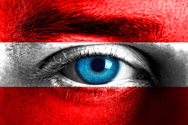 istock Human face painted with flag of Austria 928954880