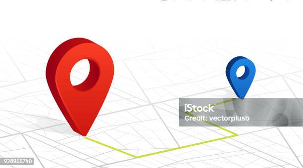 Gps Navigator Pin Checking Point To Point Red Color On White City Street Background Stock Illustration - Download Image Now