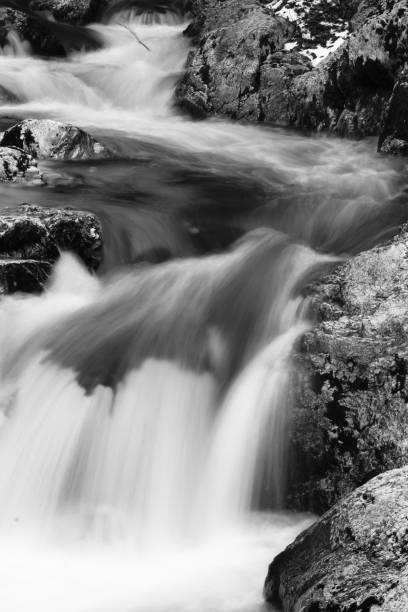 istock river waterfalls with rocks in long exposure in black and white 928955860