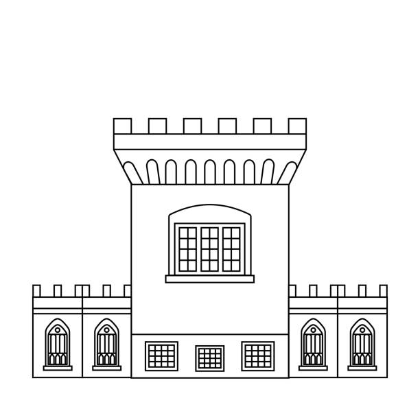 더블린의 중세 타워 성입니다. 평면 선 스타일에 아일랜드어 요새 벡터 일러스트입니다. 아일랜드의 수도에서 거점 상위 개요 디자인에 매력 이미지를 평가. - irish culture audio stock illustrations