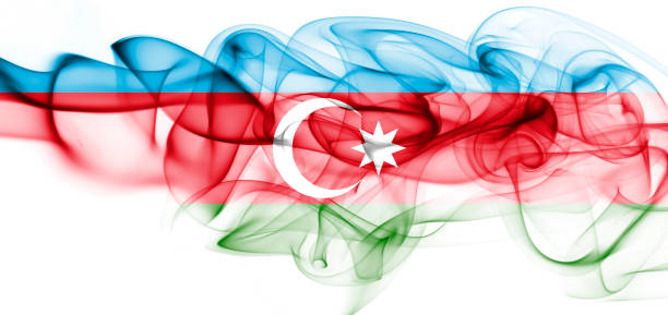flagge von aserbaidschan rauch - azerbaijan flag stock-fotos und bilder