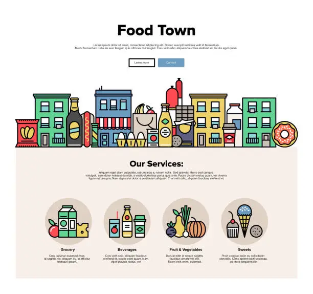 Vector illustration of Food town flat line web graphics