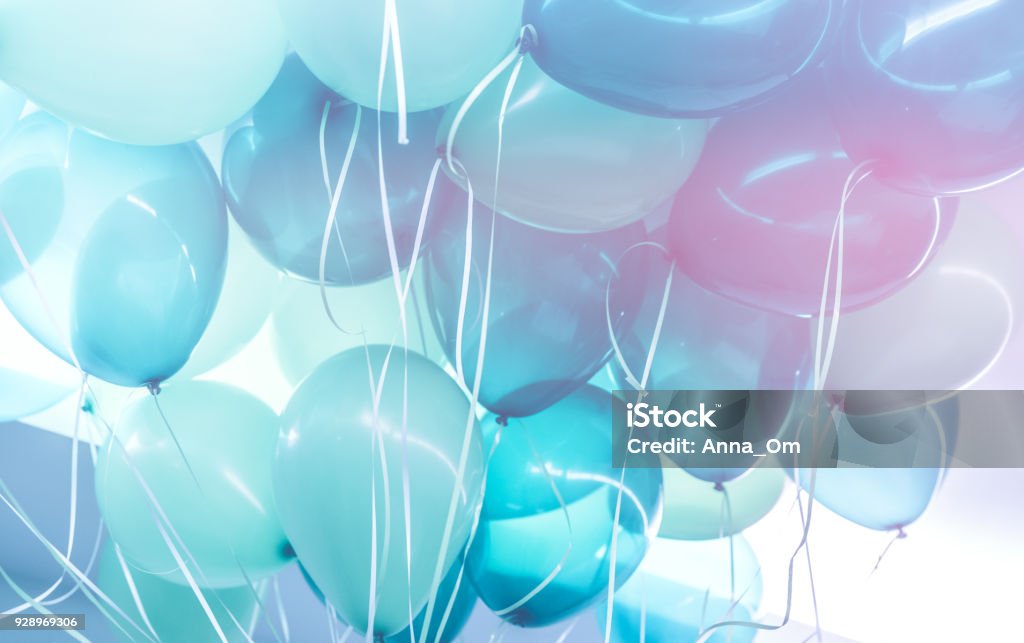 Party background Party background, abstract festive background of a bunch of blue air balloons, happy birthday holiday decoration Backgrounds Stock Photo