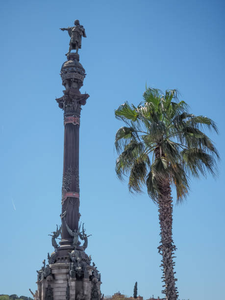 Close up of the Statue of Christopher Columbus on a column in Barcelona, Spain