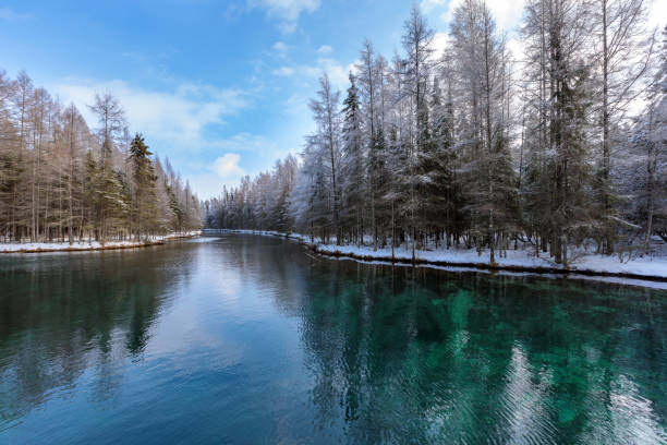 Winter at Kitch-iti-kipi Springs in the Upper Peninsula of Michigan stock photo