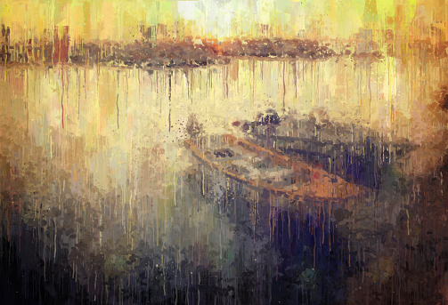 abstract background of sea with boat oil painting style photo