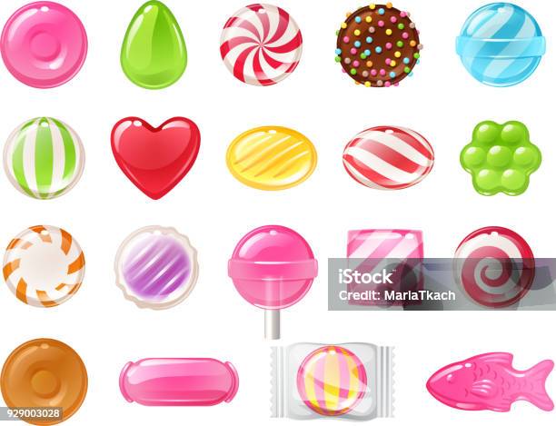 Farklı Tatlılar Kümesi Çeşitli Şekerler Stok Vektör Sanatı & Şekerleme‘nin Daha Fazla Görseli - Şekerleme, Çizgili nane şekeri, Tatlı yiyecek