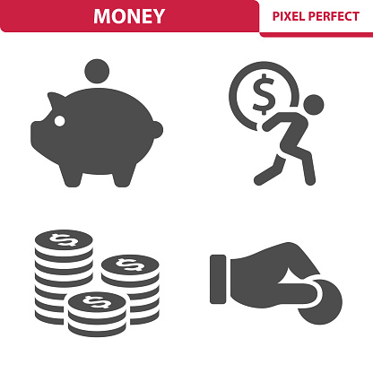 Professional, pixel perfect icons depicting various money, finance and currency concepts.