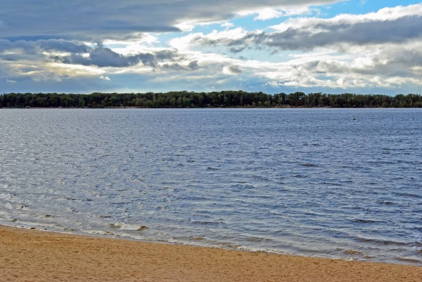 istock View on Volga river from Samara city atcloudy day, Blue sky with cumulus clouds 929023764