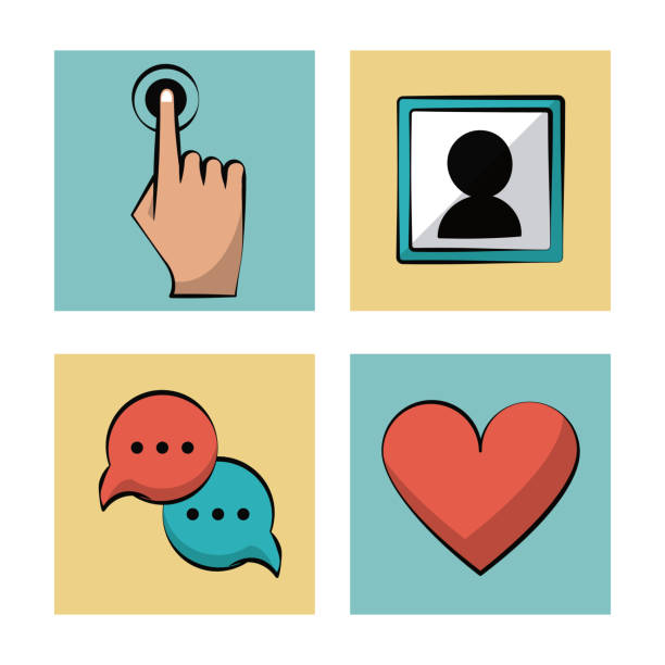 istock white background with color frames with icons of touch and picture and speech bubble and heart 929024174