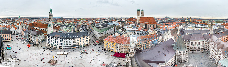 Aerial view of the city of Munich, Germany - All logos and brand names removed.