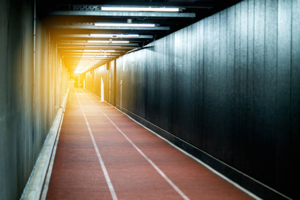 three running indoor track, line to the flare light.