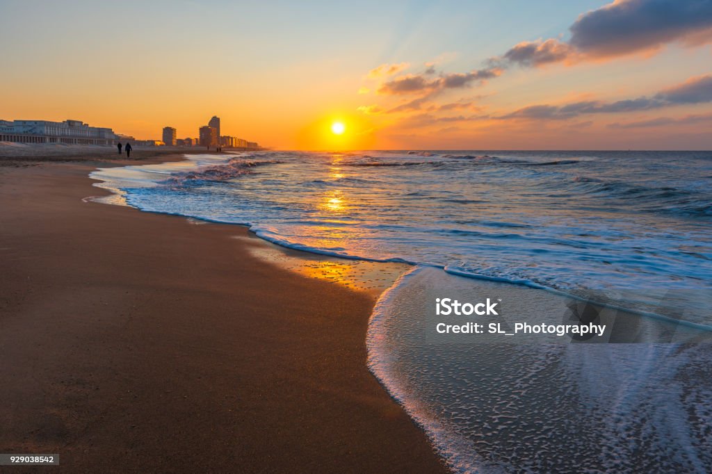 North Sea Sunset Sunset by the North Sea in the city of Ostend, Belgium, European Union. Ostend Stock Photo